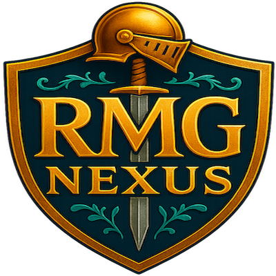 Shield with Helmet and Sword Emblem – RMG Nexus Brand Icon